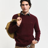GANT Wool Blend Crew Neck Sweater In Burgundy