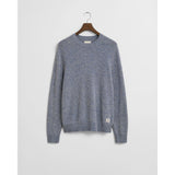 Gant Wool Blend Mouliné Crew Neck Sweater In Denim Blue Melange
