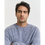 Gant Wool Blend Mouliné Crew Neck Sweater In Denim Blue Melange