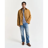 Gant Wool Blend Mouliné Crew Neck Sweater In Denim Blue Melange