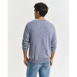Gant Wool Blend Mouliné Crew Neck Sweater In Denim Blue Melange