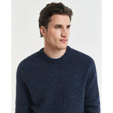 Gant Wool Blend Nepps Crew Neck Sweater In Evening Blue