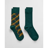 Gant 2-pack Checked & Ribbed Socks Gift Box In Woody Green