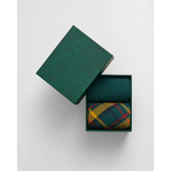 Gant 2-pack Checked & Ribbed Socks Gift Box In Woody Green