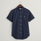 Gant Regular Fit Cotton Linen Short Sleeve Shirt in Evening Blue
