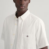Gant Regular Fit Cotton Linen Short Sleeve Shirt in White