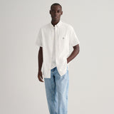 Gant Regular Fit Cotton Linen Short Sleeve Shirt in White