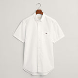 Gant Regular Fit Cotton Linen Short Sleeve Shirt in White
