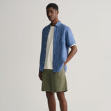 Gant Regular Fit Garment-Dyed Linen Short Sleeve Shirt in Salty Sea