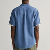 Gant Regular Fit Garment-Dyed Linen Short Sleeve Shirt in Salty Sea