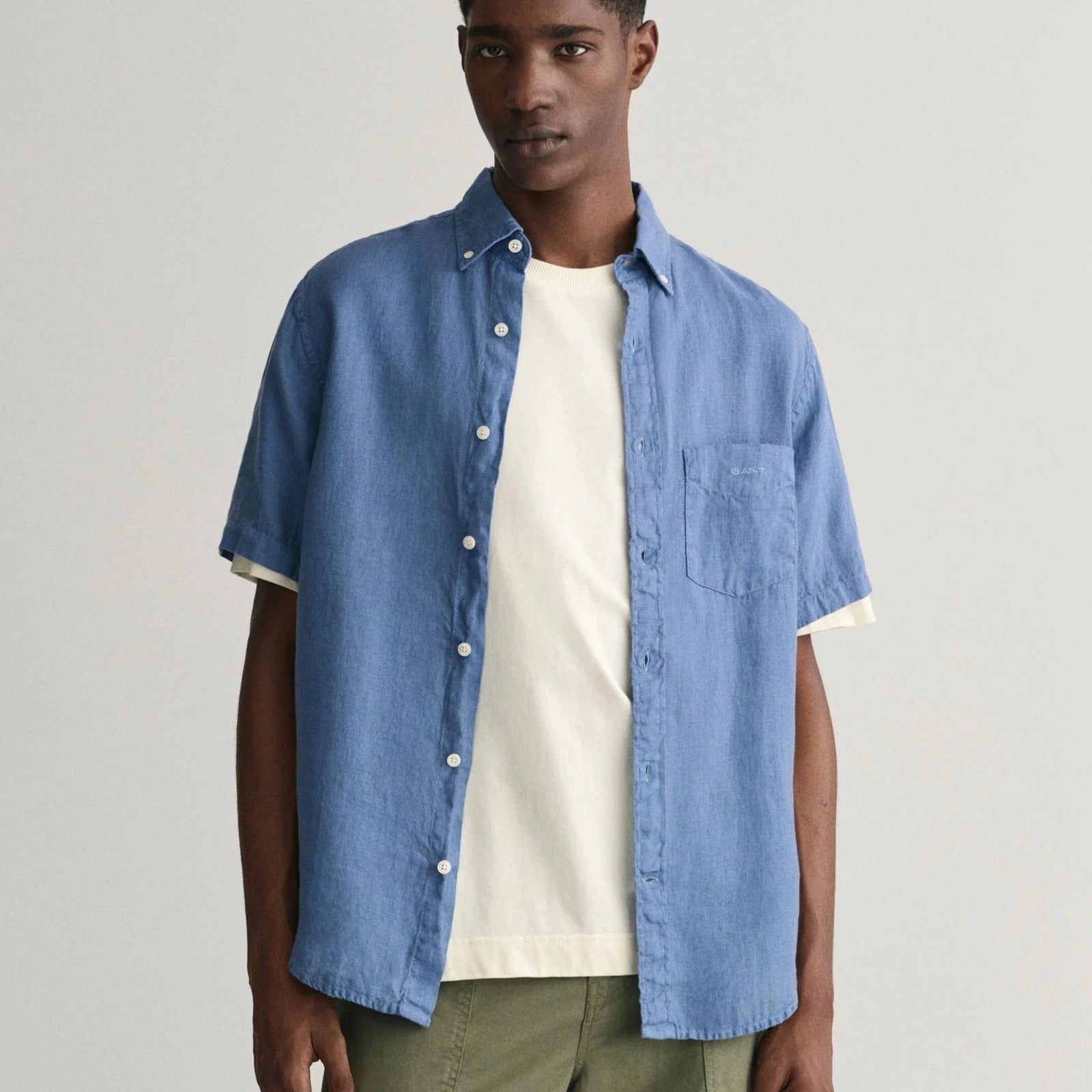 Gant Regular Fit Garment-Dyed Linen Short Sleeve Shirt in Salty Sea Gant Regular Fit Garment-Dyed Linen Short Sleeve Shirt in Salty Sea