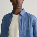 Gant Regular Fit Garment-Dyed Linen Short Sleeve Shirt in Salty Sea