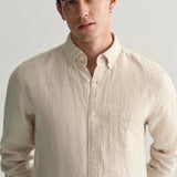 GANT Regular Fit Houndstooth Linen Shirt In Dry Sand