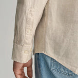 GANT Regular Fit Houndstooth Linen Shirt In Dry Sand