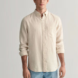 GANT Regular Fit Houndstooth Linen Shirt In Dry Sand