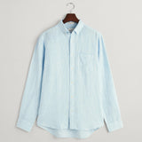 Gant Regular Fit Houndstooth Linen Shirt in Capri Blue