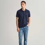 GANT Regular Fit Shield Piqué Polo Shirt in Evening Blue