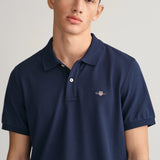 GANT Regular Fit Shield Piqué Polo Shirt in Evening Blue