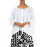 Grizas Button Band Boxy White Linen Cardigan