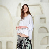 Grizas Button Band Boxy White Linen Cardigan