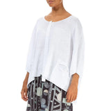 Grizas Button Band Boxy White Linen Cardigan
