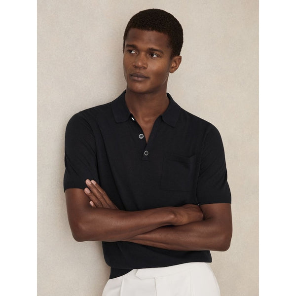 Reiss Nelson Patch Pocket Knit Polo Shirt In Navy