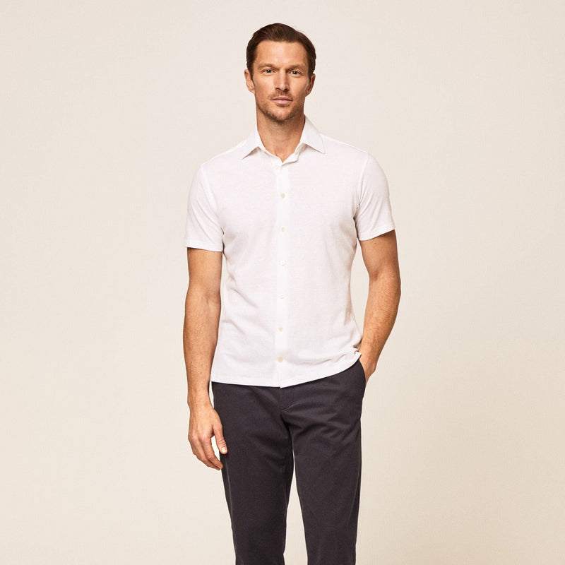 Hackett Cotton Linen Short Sleeve Shirt White