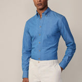 Hackett Denim Polka Dot Print Shirt In Denim Blue