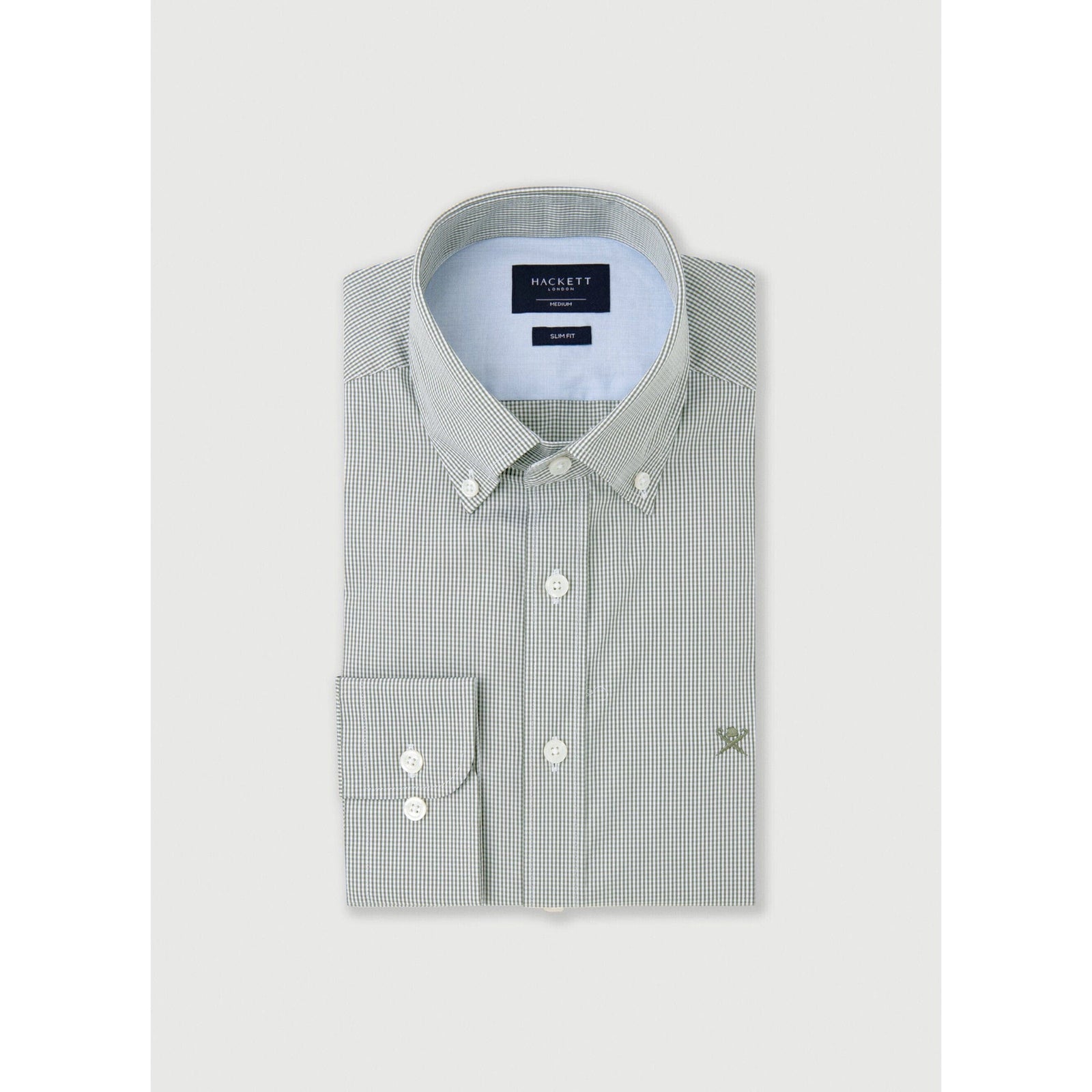 Camicia Hackett London Uomo, Mini Check Grigio/multicolore, Vestibilità Slim, Maniche Lunghe