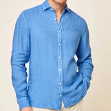 Hackett Garment Dyed Linen Shirt Blue