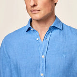 Hackett Garment Dyed Linen Shirt Blue