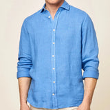 Hackett Garment Dyed Linen Shirt Blue
