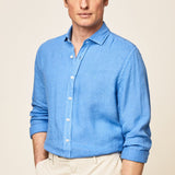 Hackett Garment Dyed Linen Shirt Blue