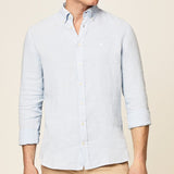 Hackett Garment Dyed Linen Shirt in Sky Blue