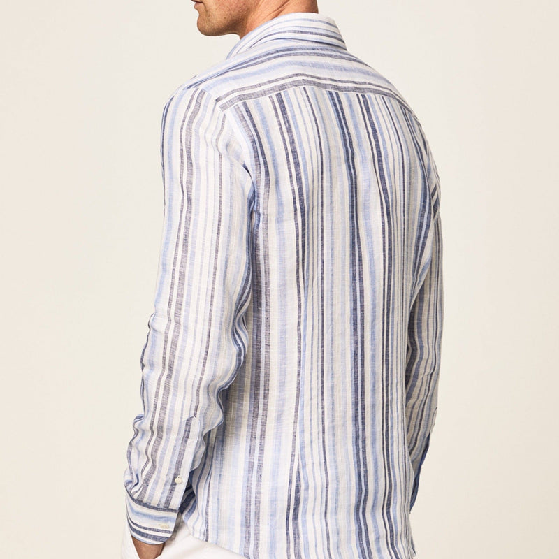 Hackett Linen Multi Stripe Shirt Multi Blue