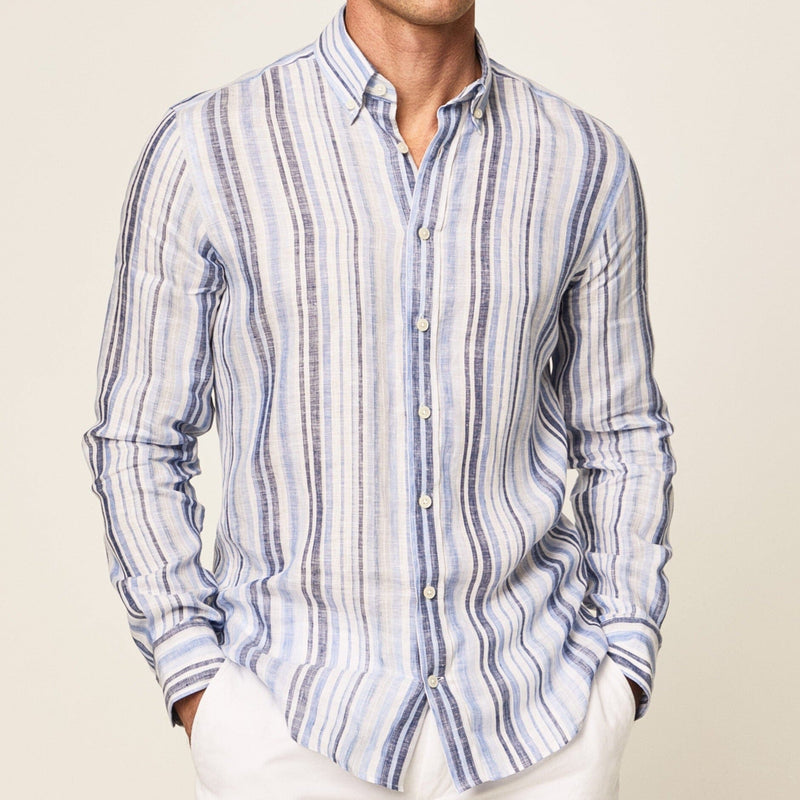 Hackett Linen Multi Stripe Shirt Multi Blue