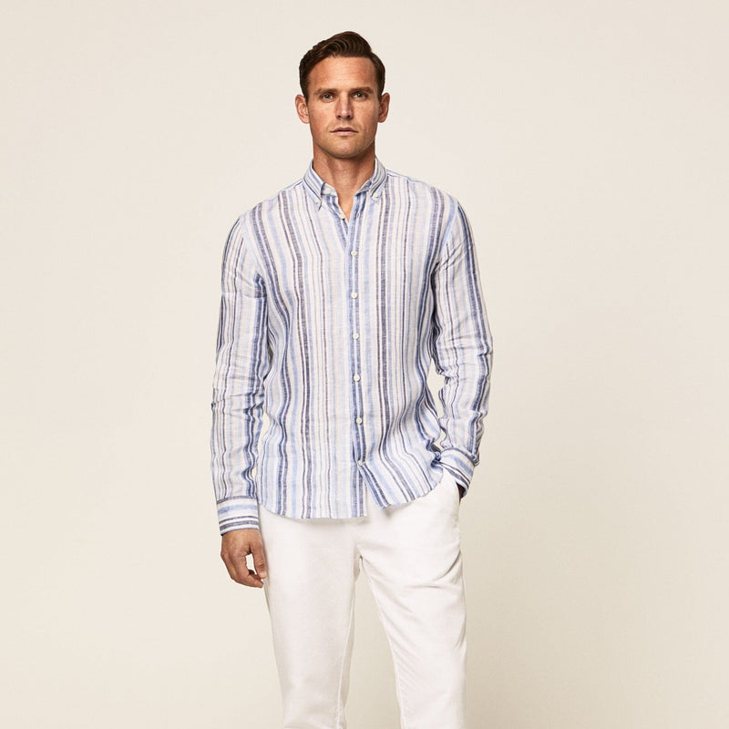 Hackett Linen Multi Stripe Shirt Multi Blue