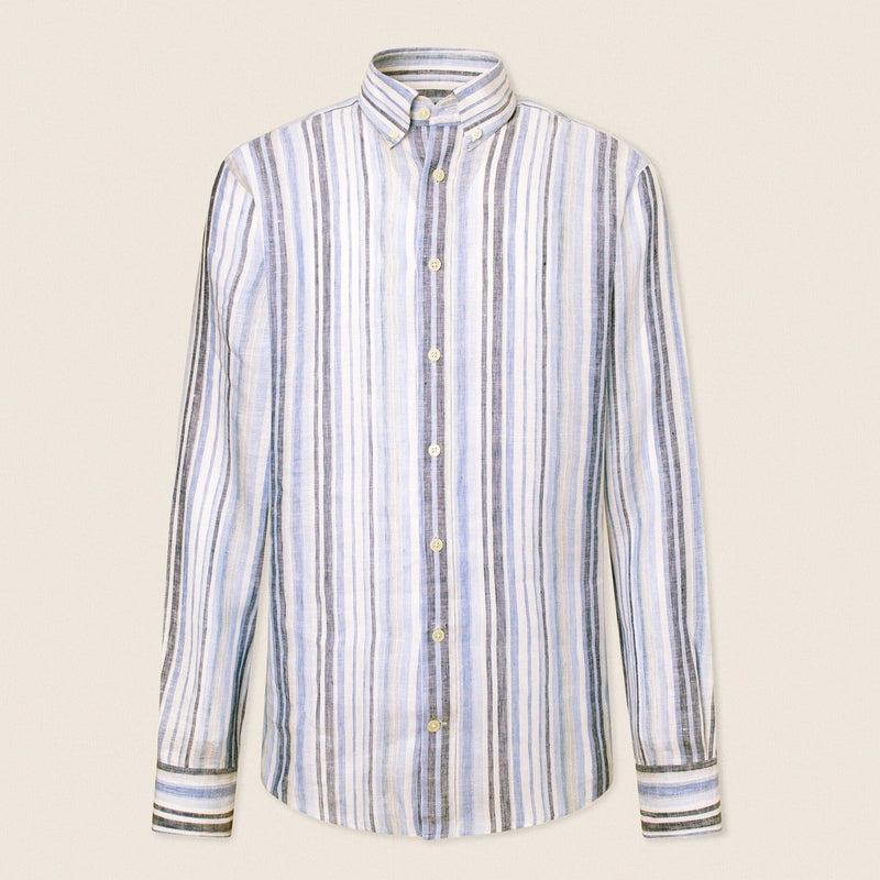 Hackett Linen Multi Stripe Shirt Multi Blue
