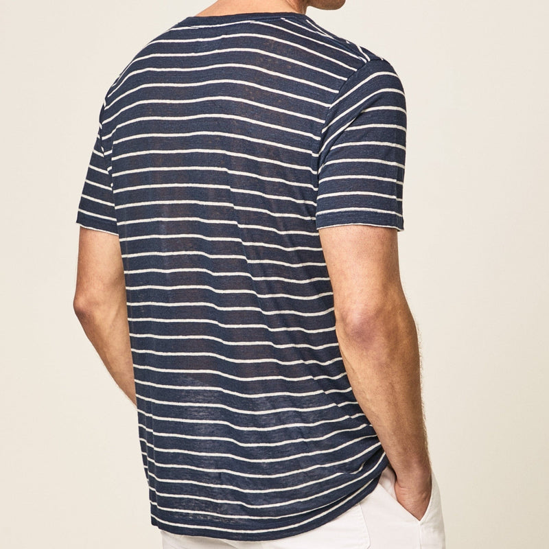 Hackett Linen Stripe Shirt Night Navy