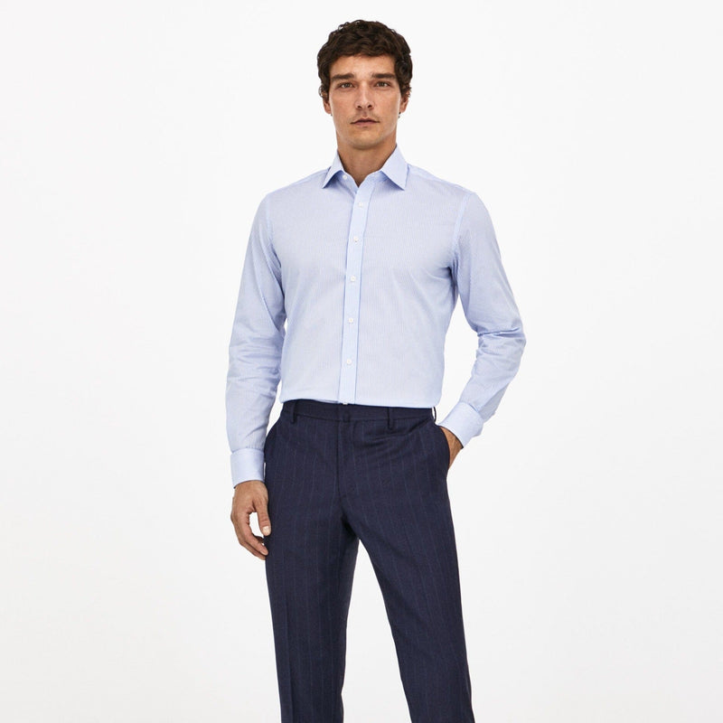 Hackett Slim Fit Striped Cotton Shirt in White/Sky
