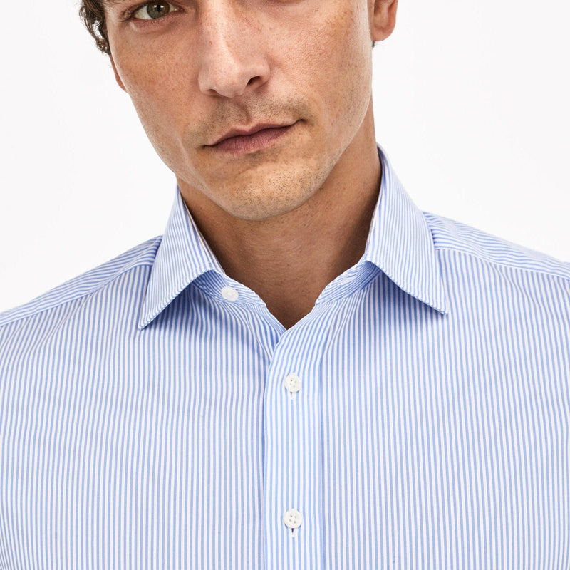 Hackett Slim Fit Striped Cotton Shirt in White/Sky