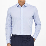 Hackett Slim Fit Striped Cotton Shirt in White/Sky