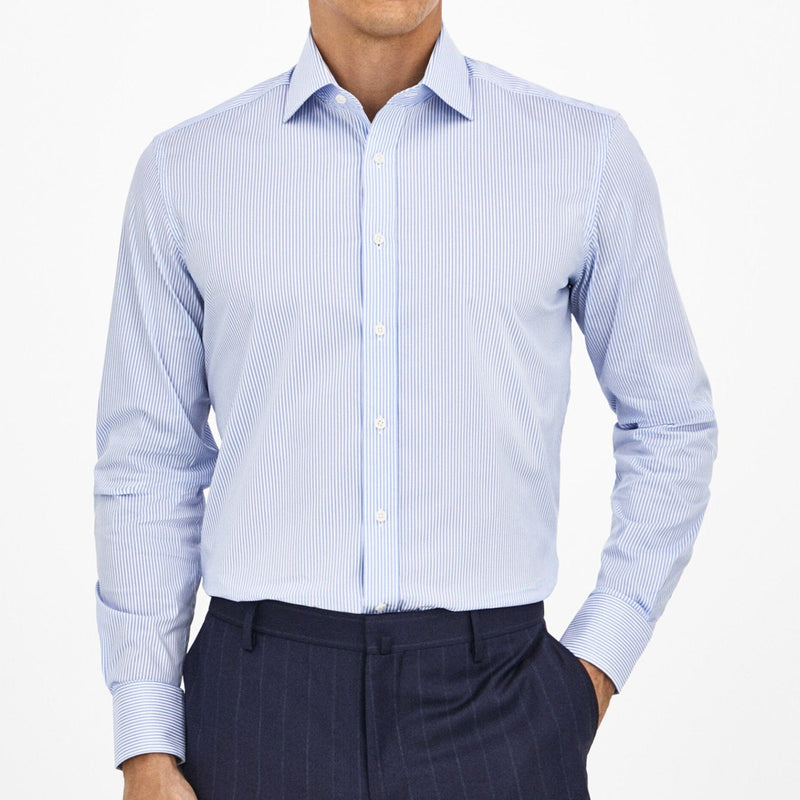 Hackett Slim Fit Striped Cotton Shirt in White/Sky