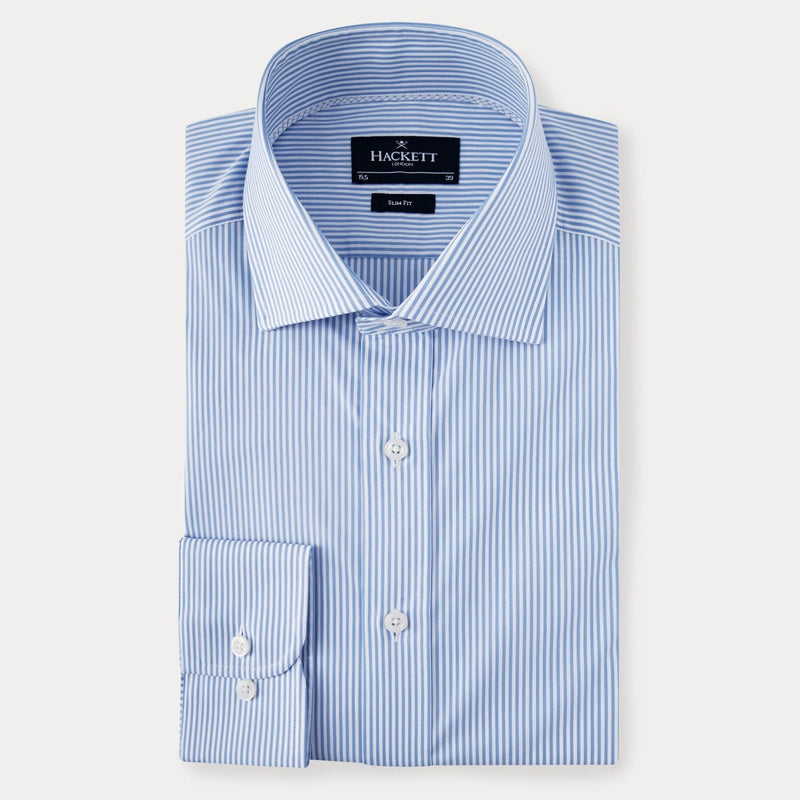 Hackett Slim Fit Striped Cotton Shirt in White/Sky