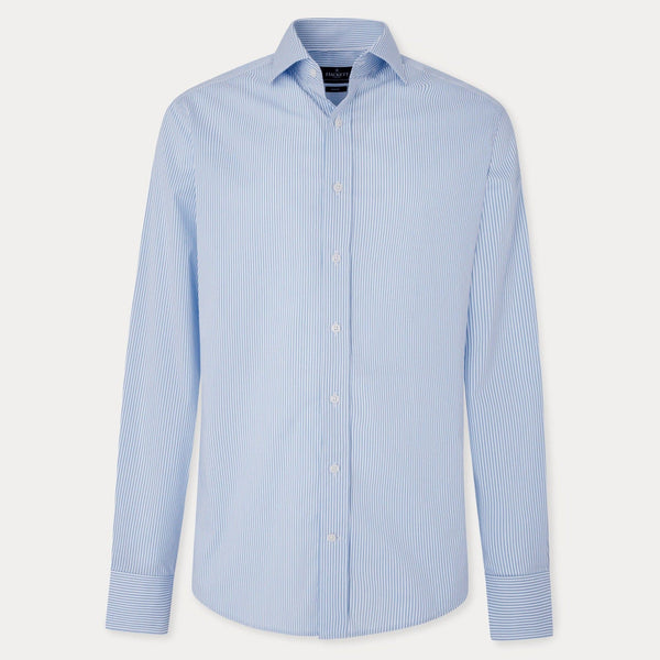 Hackett Slim Fit Striped Cotton Shirt in White/Sky
