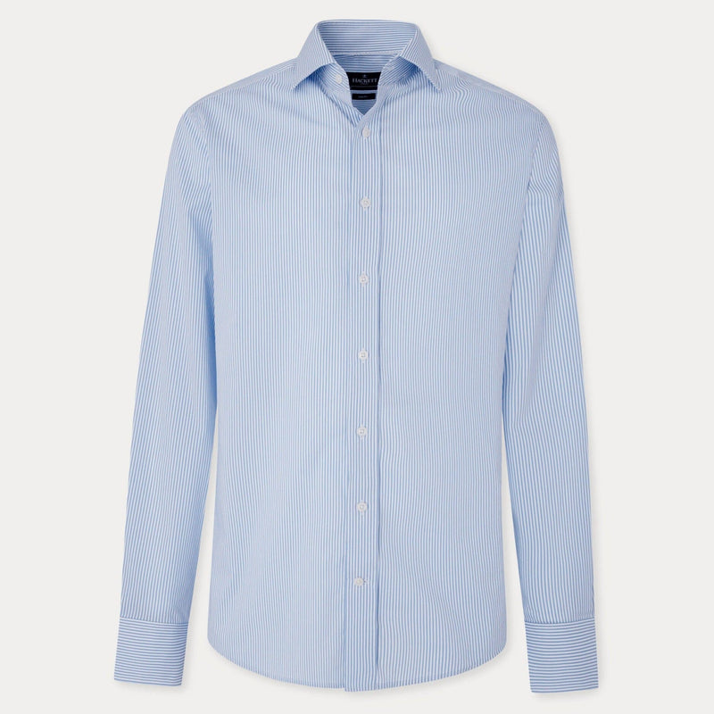 Hackett Slim Fit Striped Cotton Shirt in White/Sky