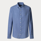 Hackett Tailored Fit Linen Kent Shirt In Sea Blue
