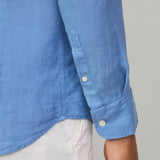 Hackett Tailored Fit Linen Kent Shirt In Sea Blue