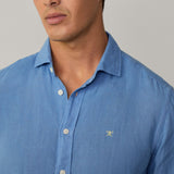 Hackett Tailored Fit Linen Kent Shirt In Sea Blue