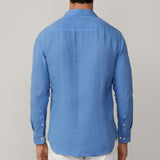 Hackett Tailored Fit Linen Kent Shirt In Sea Blue